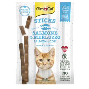 Çubuklar > GIMCAT STICKS SALMON & COD 4PZ. | GIMBORN