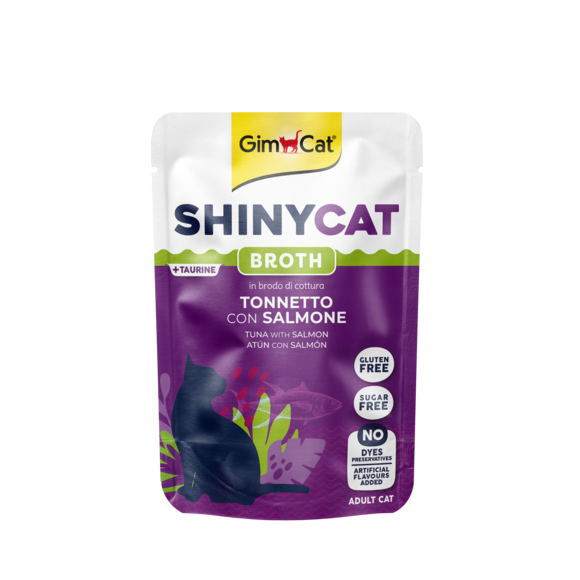 Alimenti umidi > ShinyCat TONNETTO CON SALMONE in brodo di cottura 70g | GIMBORN